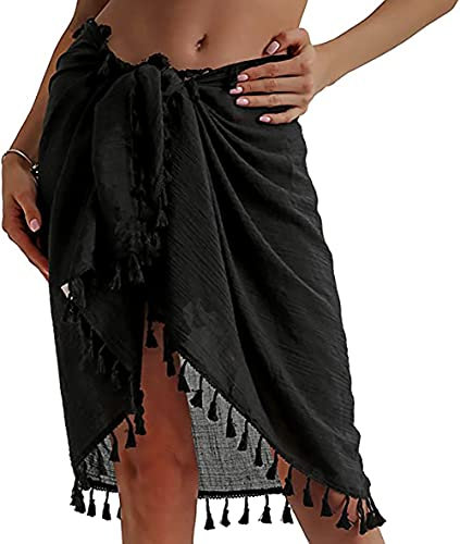 YULOONG Damen Strand Wrap Röcke Kurze Fransen Schürze Sarong Chiffon Bademode Cover Ups Sexy Bikini Wrap