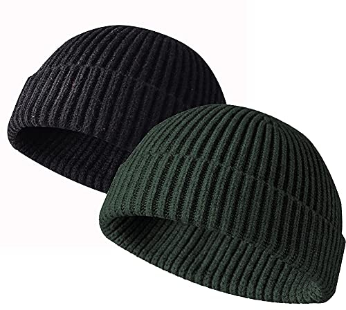 JFAN Unisex Retro Trawler Winter Beanie Hat Baseballkappe Streetstyle Trawler Beanie Watch Hut Rollup Edge Schädeldecke,Nero + Verde Militare