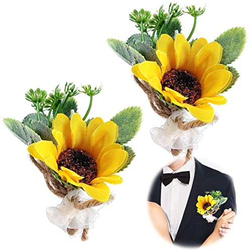 Tamseen 2 Stück künstliche Sonnenblumen, Ansteckblume für das Handgelenk, Brautjungfer mit Anstecknadel, DIY, Brautsträuße, Hochzeit, Handgelenkblumen, Party, Dekoration für Zuhause