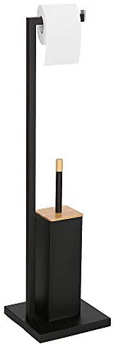SPRINGOS WC-Garnitur Ständer mit integriertem Toilettenpapierhalter Metall Toilettenausstattung Ausmaß 79x20x20 cm WC-Bürstenhalter Badezimmereinrichtung Klobürste (Schwarz 79x20x20 cm)