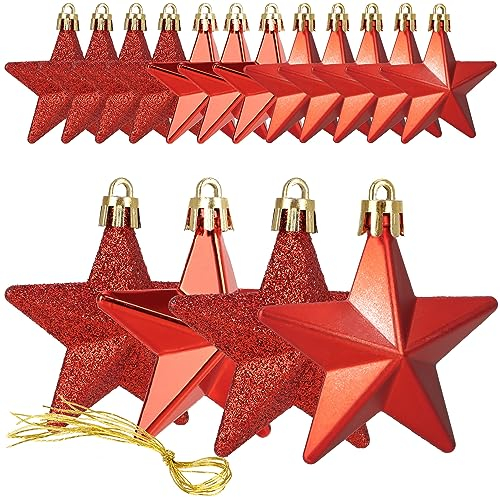 COM-FOUR® 16x bruchfeste Sternaufhänger - Christbaumschmuck in Sternform - dekorativer Weihnachtsschmuck - Tannenbaumkugeln in 3 Designs - Weihnachtsdekoration