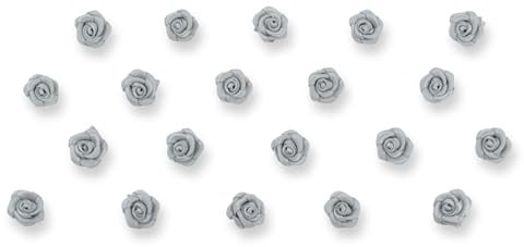 Creativery Satinrosen 10mm 20 Stück - Farbauswahl in 10/15/20/30/60mm - farbecht & waschbar - Kleine Stoffrosen zum Aufnähen - Satin Röschen zum Basteln Nähen Kleben Dekorieren - Silber Grau
