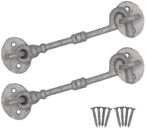 EAI Cabin Hook and Eye Latch - 150mm/6 Inch Galvanised Gate & Door Catch & Fixings for Wooden Gates, Doors & Sheds - 2 Pack