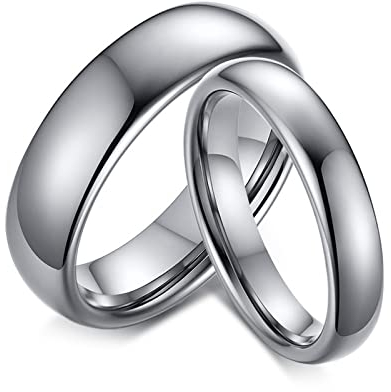 Eheringe Paarpreis Wolfram, Verlobungsringe Silber Paar Gravur 6MM 4MM Plain Band Kein Stein Ring Partner mit Gravur Damen Gr. 52 (16.6) & Herren Gr. 62 (19.7)