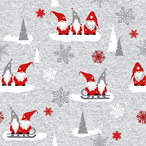 Doppelmoppel Weihnachtsstoff French Terry Wichtel Schlitten Zwerg grau | 20,90 EUR/m