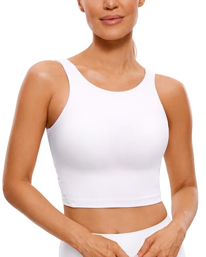 CRZ YOGA Damen Butterluxe Longline Sport BH Gepolstert Ohne Bügel Crop Top High Neck U Rücken Workout Tanktops Weiss 40