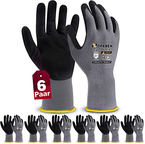 Nopaben 6Paar Arbeitshandschuhe herren - montagehandschuhe mit optimaler Griffigkeit & feinem Tastgefühl, ölresistent und atmungsaktiv, Industrie-Schutzhandschuhe für Mechanik und Werkstatt, Größ