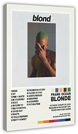 ARZARF Frank Ocean Poster Blond Album Cover Poster Leinwand Poster Wandkunst Dekor Druck Bild Gemälde für Wohnzimmer Schlafzimmer Dekoration Rahmen Stil 60 x 90 cm