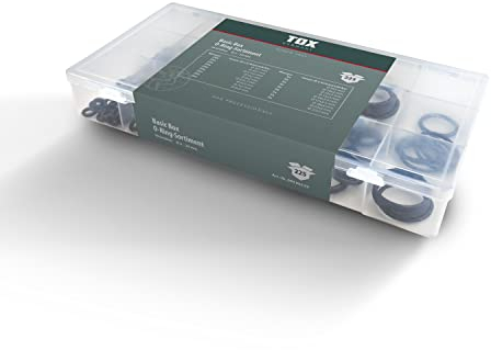 TOX Surtido de juntas tóricas de caucho, juntas de estanqueidad en 18 tamaños y caja de transporte transparente, ⌀ 3-22 mm, grosor del cordón 1-4 mm, 225 uds.