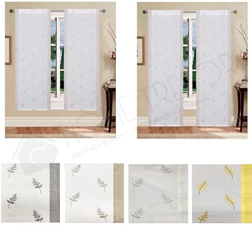 Home Tresor - Tende per Interni Voile Semitrasparenti, Coppia Tende a Vetro, Tendine per Finestra e Porta Cucina, Soggiorno con Foglie Ricamate Astrid B1 (45x150 cm, Beige)