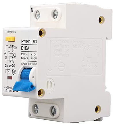 Disjoncteur Miniature AC, BYDB1L-63 C10A 230V 10A 30mA 1 P+N Disjoncteur RCD pour Montage Sur Rail DIN