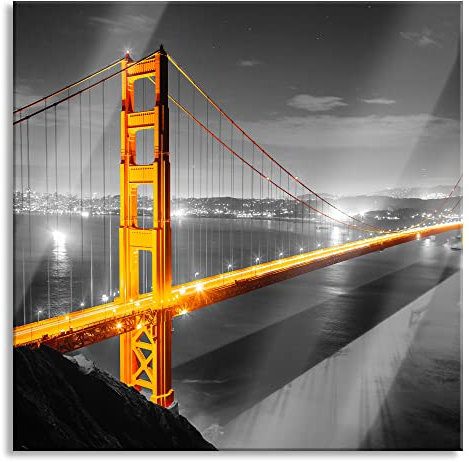 Pixxprint Glasbild, Wandbild auf Echtglas, riesige Golden Gate Bridge, 60x60 cm, inkl. Aufhängung und Abstandshalter