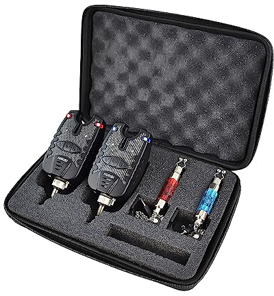 Hirisi Tackle Karpfenangeln Bissanzeiger und Swinger-Set, wasserabweisend, blaue LED (blau und rot)