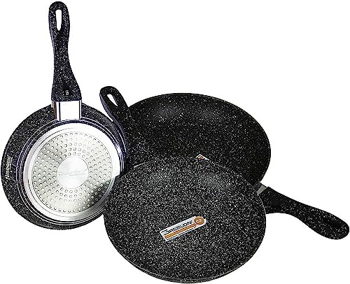 Set de 3 poêles revêtement pierre- 28cm-24cm-20 cm- tous feux dont induction