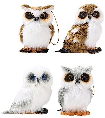 4Pcs Plush Owl Christmas Ornaments Cute Owl Model Tree Decor Christmas Assorted Furry Owl Hanging Decor Christmas Tree Decorations for Christmas Tree Home Wall Holiday Party (#1)
