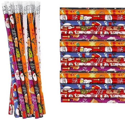 GLAITC 12 Stück Bleistift Weihnachten, Schule HB Stifte Bleistifte mit Radiergummi Weihnachtsstifte Kinder Holz Neuheit Weihnachten Bleistifte Witzige Weihnachts Geschenke für Mädchen Jungen