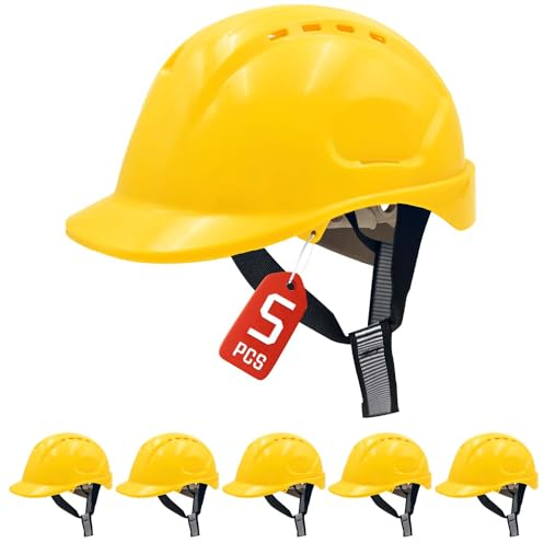MUSTBAU Schutzhelm, Schutzhelm, Radratsche, verstellbar, 52–66 cm, für Gerüstbau, BAU- und Handwerker, EN 397, 5 Stück