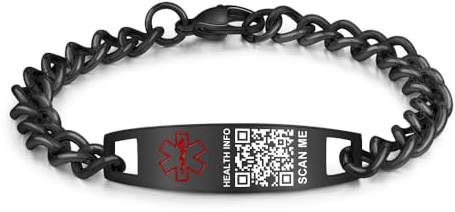 Theluckytag Verbessertes QR-Code-Armband für Damen, medizinisches Notfall-Armband, Sterlingsilber, 17,8 cm, kubanisches Kettenglied – mehr Platz sparen und ändern, medizinische Notfallinformationen,
