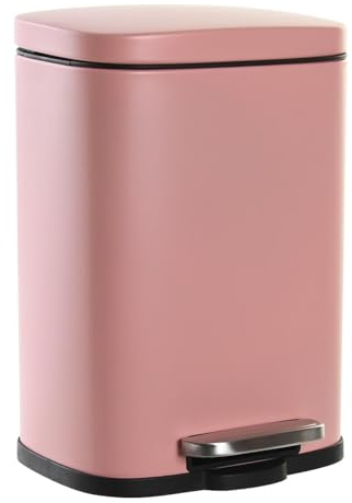 LEKE GO Papelera color pastel rosa de metal y polipropileno con cerrado lento de 5 litros (Rosa)
