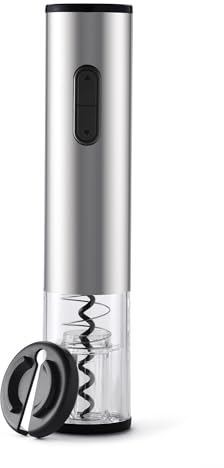 ELMWAY Electric Wine Opener – Battery Powered Corkscrew with Foil Cutter, Stainless Steel, Automatic Wine Bottle Opener with LED Light & Transparent Window, for Home & Bar