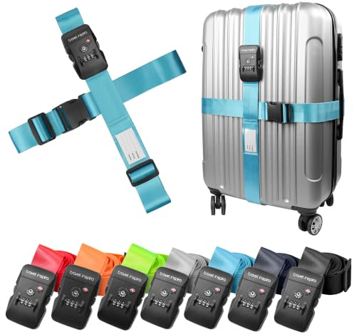 Travel Inspira Luggage Straps with TSA Lock, 2 Pack TSA Approved Suitcase Belt, Heavy Duty Adjustable Cross Design for Added Security, Easy Spot Blue Travel Accessory with ID Tag for 20-32 Bag