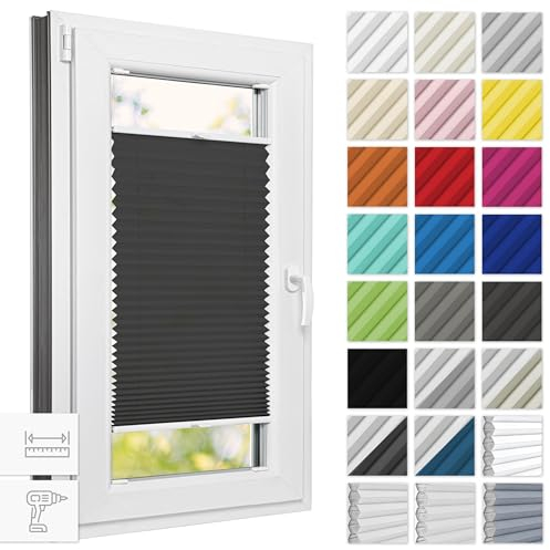 Estika Thermo plissee mit Bohren verdunkelung 60 cm x 100 cm - Blackout: Graphit-Weiß - Rollos für Fenster, Jalousien Fenster für innen, Raffrollo, Fenster plissee