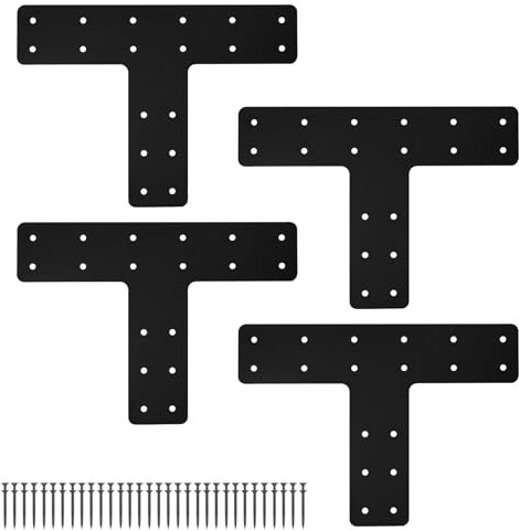 T Post Bracket 4PCS, T Flat Mending Plate for Wood 4x4,6x6 Lumber, Black Powder Coated Heavy Duty Pergola Brackets,T Beam Bracket, T Truss Bracket,T Shape Post to Beam Connectors…