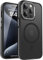 HeIssitot Magnetische für iPhone 15 Pro Hülle, Militärnorm Schutz Matte Rückseite Samtige Touch Schutzhülle,Stoßfeste rutschfest HandyHülle Case -Schwarz