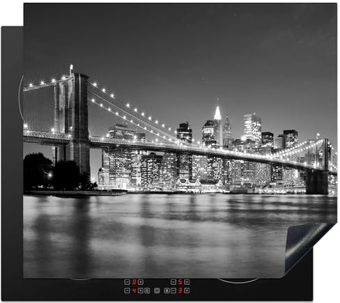 KitchenYeah© Protection Plaque Induction 60x52 cm Protege Deco Cuisine Cache Protège De Cuisson Accessoires New York - Pont - Brooklyn - Noir et blanc - Architecture