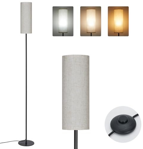 IPARTS EXPERT Lámpara de Pie LED para Salon, Lámpara de Pie Moderna con 3 Temperaturas de Color, E27 Luz de Lectura se Puede Utilizar en La Sala de Estar, la Oficina, el Dormitorio, Retro (Lino)