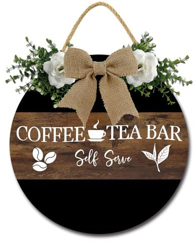 Geroclonup Coffee Bar Sign Coffee and Tea Bar Sign Rustic Wood Coffee Sign Farmhouse Coffee Bar Wall Decor Wood Plaque Hanging Sign for Home Housewarming Coffee Bar Coffee Station 30cm