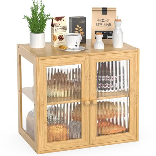 BAMBANG Bambus Brotbox für Küchentheke, Brotkasten Bauernhaus Brotbox mit 2 Türen, Holz Brotkasten Brotaufbewahrungsbehälter Halter für Selbstgemachtes Brot, Natur
