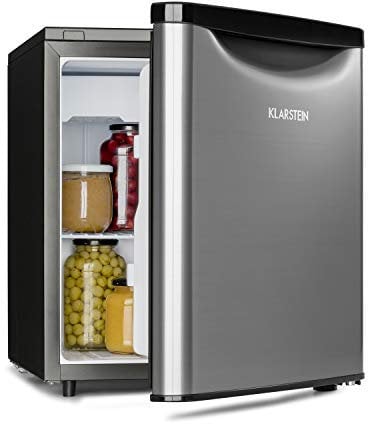 Klarstein Yummy - Kühlschrank, mit Gefrierfach, Kühlmittel: R600a, 41 dB, 1 x Gitterboden, inkl. Tropfschale, 47 L, Gefrierfach: 3 Liter, Kühlschrank: 44 L, schwarz/silber