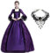 Velcoxplay Robe à manches longues pour femme - Style victorien - Costume de renaissance médiévale - Costume gothique Lolita - Manches bouffantes - Violet - Taille S