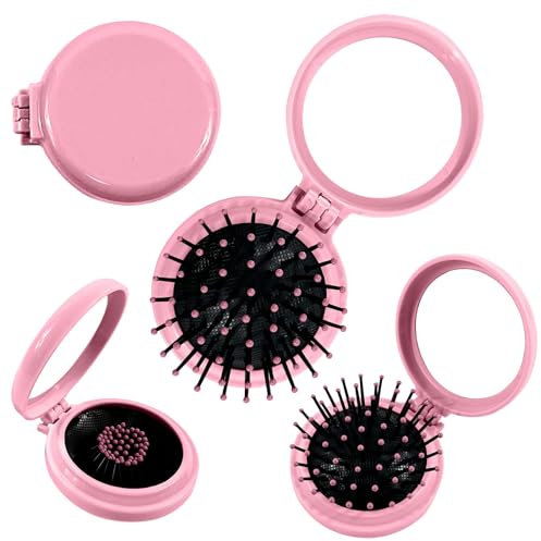 HTRTRR Spazzola pieghevole per capelli con specchio, 4 pezzi, rotonda, portatile, mini spazzola per capelli pieghevole, per uomini e donne, lavoro e viaggi