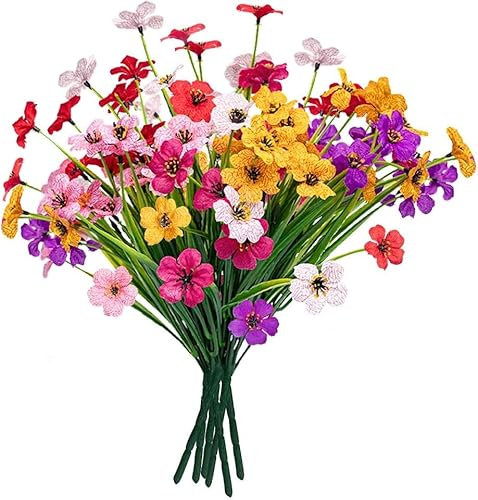N&T NIETING Artificial Flowers Outdoor Fake Silk Flowers, 6 Bundles UV Resistant No Fade Faux Plastic Flower Plants Bulk for Outside Garden Porch Window Box Vase Hanging Baskets (Mix color)