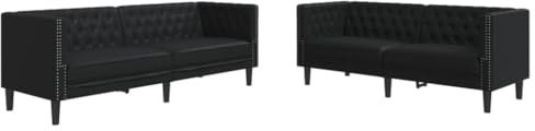 vidaXL Chesterfield Sofa Set 2-TLG., Sofagarnitur mit Kissen, Sitzgruppe für Wohnzimmer, Polstersofa Couch Sessel, Schwarz Kunstleder