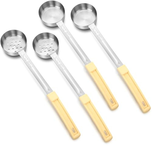 Teenyyou 4 Pcs Portion Control Serving Spoons Measuring Ladles, Beige, 3oz | Slotted Unslotted Scoops for Weight Loss, Food Measuring Portioning Utensils for Party Buffets, proportion Manage