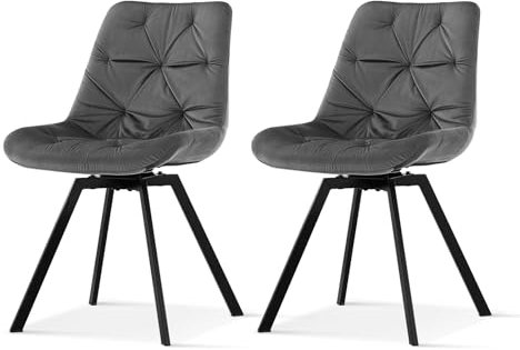 TUKAILAI Esszimmerstühle drehbar 2er-Set, Küchenstuhl mit Samt, Polsterstuhl ohne Armlehnen, Drehstuhl mit Rückenlehne,Metall,Gepolstertem Sitz, für Esszimmer Wohnzimmer Küche Büro, Grau