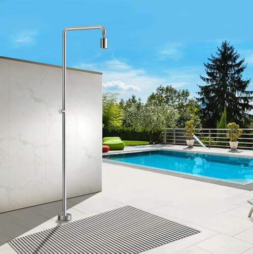NOLUXA IMEX - Ducha Piscina Exterior Acero S.316 | Ducha Terraza Exterior con Rociador Tubular 80mm | Outdoor Shower para Jardin con Agua Fría | Serie Pool | Color Negro Mate