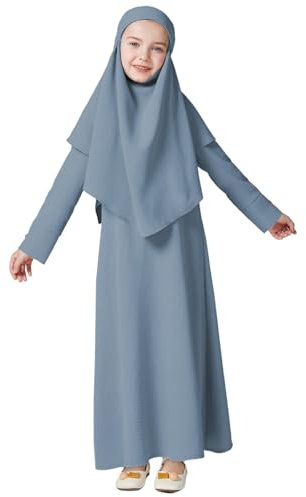 Generisch Gebetskleidung für Kinder Abaya Mädchen Lange Ärmel Chiffon Muslim Kleider Sets Mit Hijab Islam Kleidung Frauen Gebetskleid Jilbab Khimar Ramadan Dubai Arabisch Türkische Robe