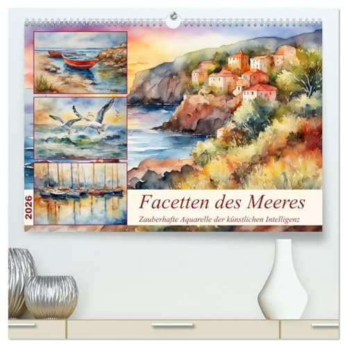Facetten des Meeres (hochwertiger Premium Wandkalender 2026 DIN A2 quer), Kunstdruck in Hochglanz: Zauberhafte Aquarelle der künstlichen Intelligenz (CALVENDO Natur)