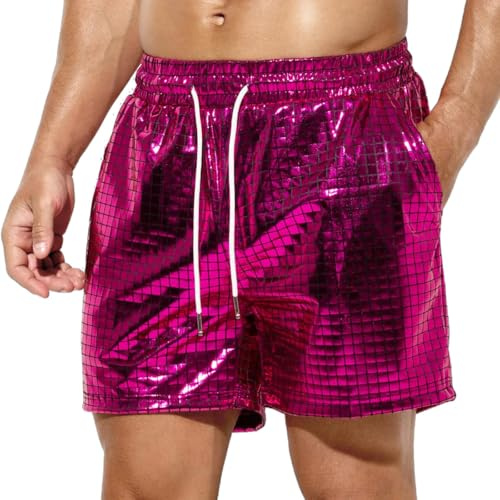 Cexiakong Glitzer Shorts Herren Sportshorts Glänzende Kurze Hose Party Gold Silber einseitige See Bar Metallic Pailletten Boxershorts Hot Pants Through Effekt Shorts