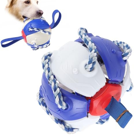 YolieraArt Juguete para perros con platillo volador, resistente al desgaste y al agua, bola de disco interactiva para juegos al aire libre, azul, ideal para perros, combina fútbol y diversión de disco