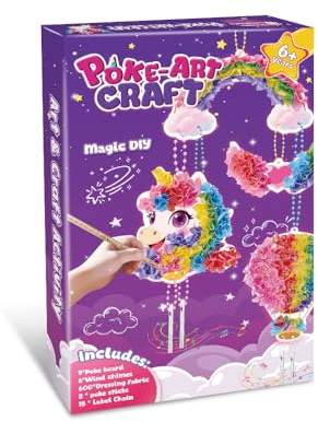 FORESTDREAM Einhorn Poke Art Bastelset, DIY Regenbogen Einhorn Windspiel Basteln, Kreatives Bastelset ohne Kleber mit Stoffstreifen und Poke Board, Geschenk für Mädchen & Jungen