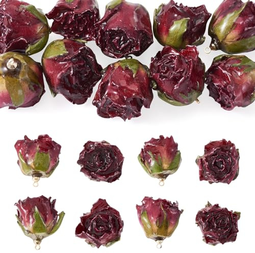Spritewelry 10 ciondoli a forma di fiori secchi naturali con resina epossidica per realizzare orecchini, collane, gioielli, 10 pezzi