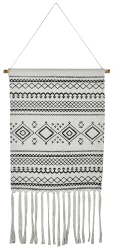 Marrakesch Boho Wandbehang Calegora 45x85 cm | Wandteppich Deko Makramee Grau | Gewebte Wanddeko für Wohnzimmer Schlafzimmer Flur Büro | Wandkunst modern im Skandi Stil