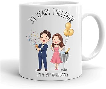 VIROSA 34 Year Anniversary Mug – 11oz Ceramic Coffee Mug Gift for Husband, Wife, Couples – First Wedding Anniversary Present Idea, Funny Romantic Keepsake