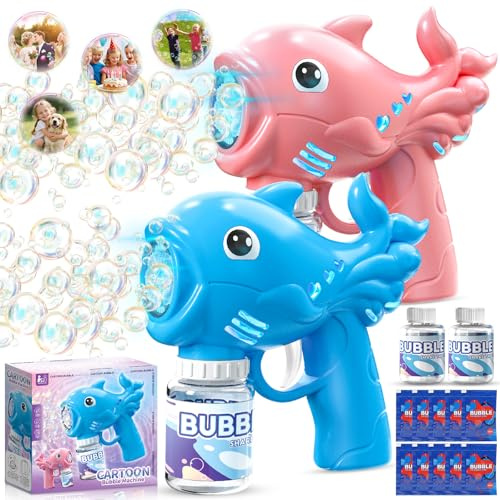 BBLTIFF 2 Pistola de Burbujas para Niños, Automática Máquina de Burbujas de Jabón con 2×70ML Botellas de Solución, Pompas de Jabon Niños con 8 Aberturas & Luces, para Fiesta, Actividades al Aire Libre