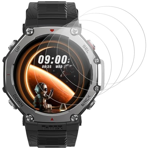 IQShield Protector de Pantalla Compatible con Amazfit T-Rex 3 Pro 48mm Cristal Templado, Dureza 9H, Sensible al Tacto, Sin Burbujas, Vidrio Templado para T-Rex 3 Pro - 4 Piezas